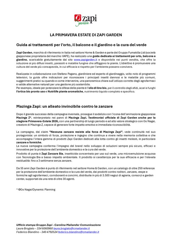 Comunicato Stampa - Mazinga Zapi Estate